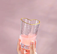 Nordic Lead Free Hammer Pattern Heart Shape Lovely Clear Glass Tumbler Cup with Gold Rim 210ml 7oz Cups for Lovers 1 Pc-Letifly Lights and Decor