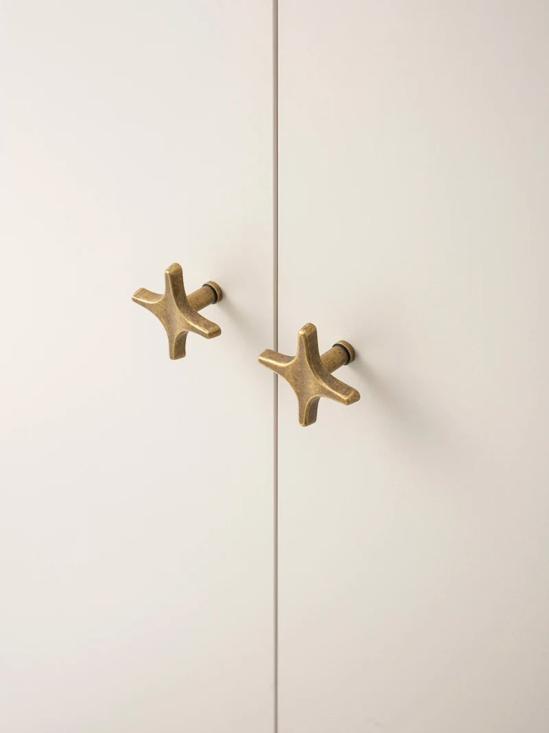Letifly Lights & Decor - Crossbeam Brass Knobs - Sculptural Brass Cabinet Knobs Cross Shape Antique Gold Black Polished Chrome Hardware