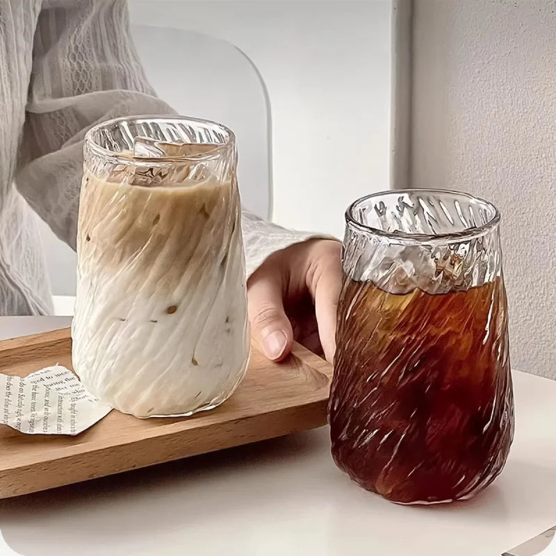 Glass tumbler textured swirl 400ML transparent modern