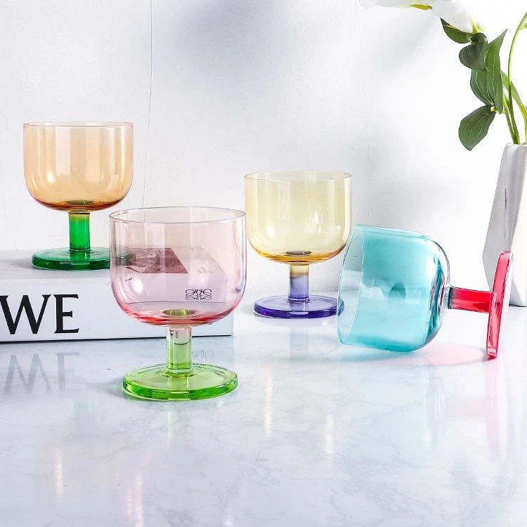 Colored Glass Dessert Coupe Jelly Style Translucent Stem Ice Cream Cup Modern Tableware