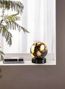 Marble LED bedside lamp soft glow sculptural natural stone cylinder and globe night light