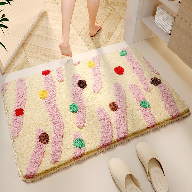 VIKAMA Candy Color Clash Floor Mat Soft Skin Non-Slip Room Entry Foyer Living Room Multi-Scene Wave Color Dots Ins Style Decor-Letifly Lights and Decor