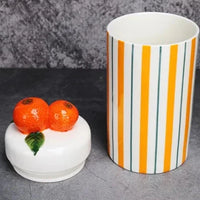 Retro colorful ceramic storage jar with lid wavy design glazed finish kitchen coffee candy container