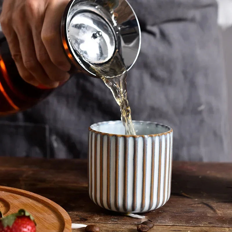 Ceramic ribbed retro tea cup hand-glazed Japanese style coffee wine mug
