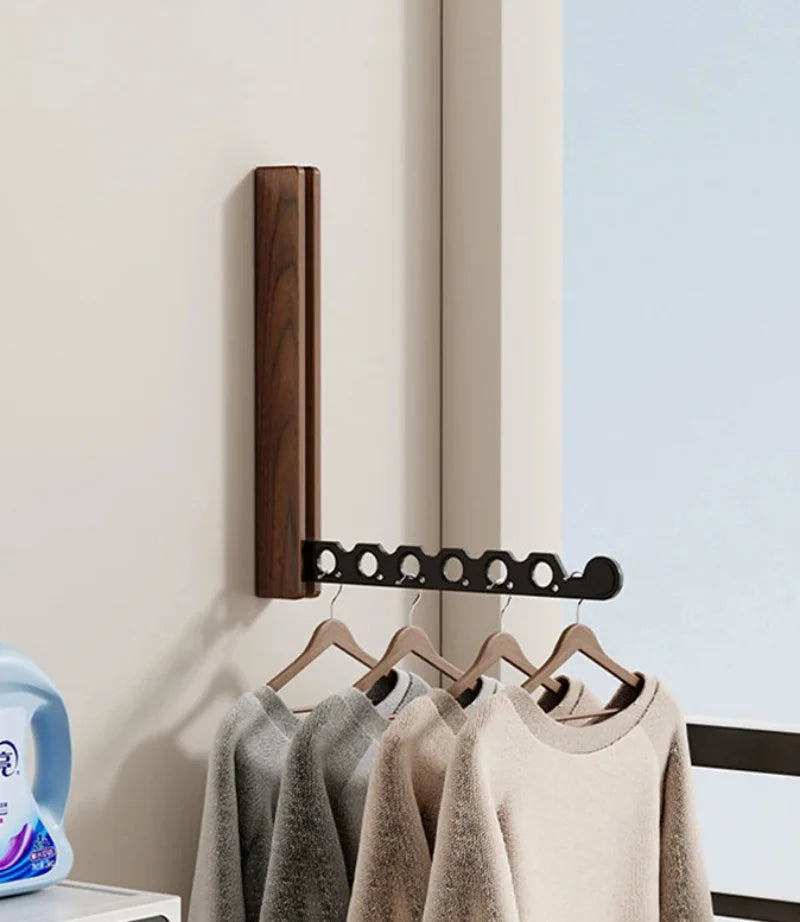 Wood Clothes Hanger Wall Mounted Drying Rack, Collapsible Design, and Invisible Clothing Organizer for Efficient Space Saving-Letifly Lights and Decor