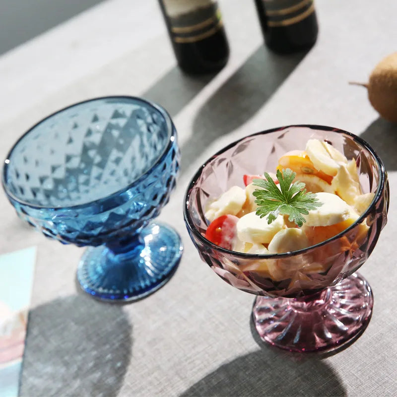 1 PC Vintage Embossed Solid Colored Goblet 300ml 10oz Glasses Goblets Stemware Ice Cream Dessert Cocktail Glass Cup Table Decor-Letifly Lights and Decor