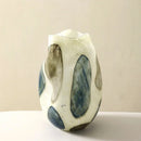 Glass vase cream green blue pebble pattern polished finish