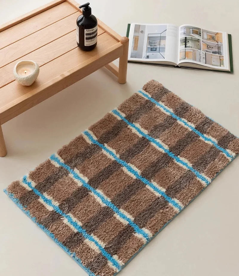 Ins Stripe Tufting Grids Bathroom Mat Living Room Carpet Bathmat Bedside Rug Soft Bedroom Floor Pad Home Decor-Letifly Lights and Decor