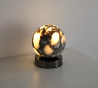 Marble LED bedside lamp soft glow sculptural natural stone cylinder and globe night light