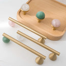 Tinyhob Natural Green Marble Brass Furniture Knob with Plate / Handles for Cabinets and Drawers Knobs Wardrobe Pulls-Letifly Lights and Decor