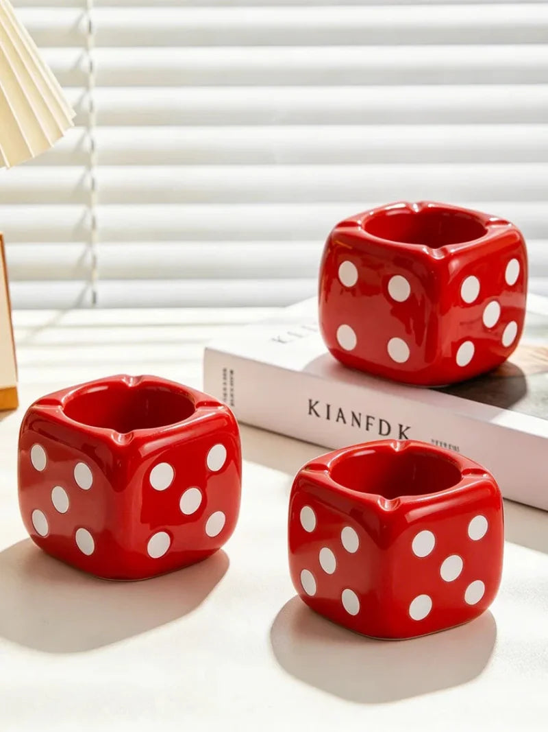 Glossy Red Square Dice Resin Ashtray Creative Cigarette Ash Container for Living Room Desk Bar Office Table Decor Accent-Letifly Lights and Decor