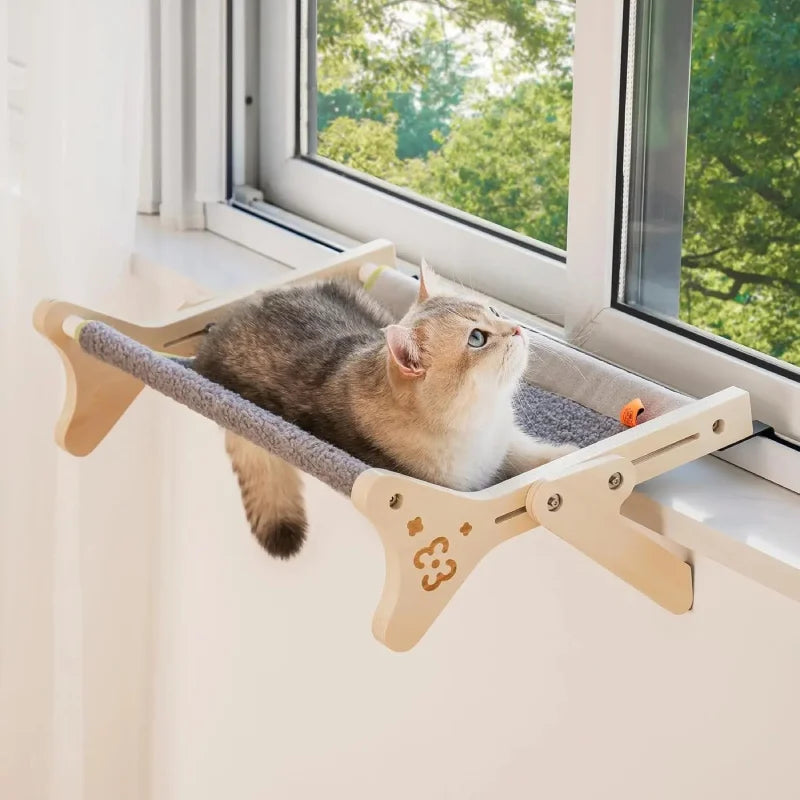 Cat window perch soft plush mount no-drill wood frame