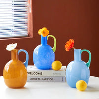 Single Ear Glass Vase Single Handle Retro Modern Home Decor Table Accent for Flowers or Hydroponics