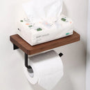 Toilet Paper Holder with Natural Walnut Wooden Shelf Tissue Roll Hanger Wall Mounted Paper Towel Bar 304 Stainless Steel Paper-Letifly Lights and Decor
