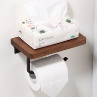 Toilet Paper Holder with Natural Walnut Wooden Shelf Tissue Roll Hanger Wall Mounted Paper Towel Bar 304 Stainless Steel Paper-Letifly Lights and Decor