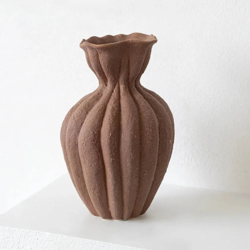 Ceramic Vase Textured Matte Finish Sculptural Neutral Tone Decorative Dried Flower Arrangement