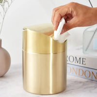 304 Mini Countertop Brushed Stainless Steel Swing Lid Trash Can Set, 1.5 L / 0.40 Gal,Desktop gold trash can-Letifly Lights and Decor