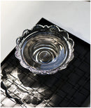 Vintage clear glass dessert plate, Heirloom Pedestal Tray jewelry display storage tray, scalloped lace candle holder for elegant home decoration.