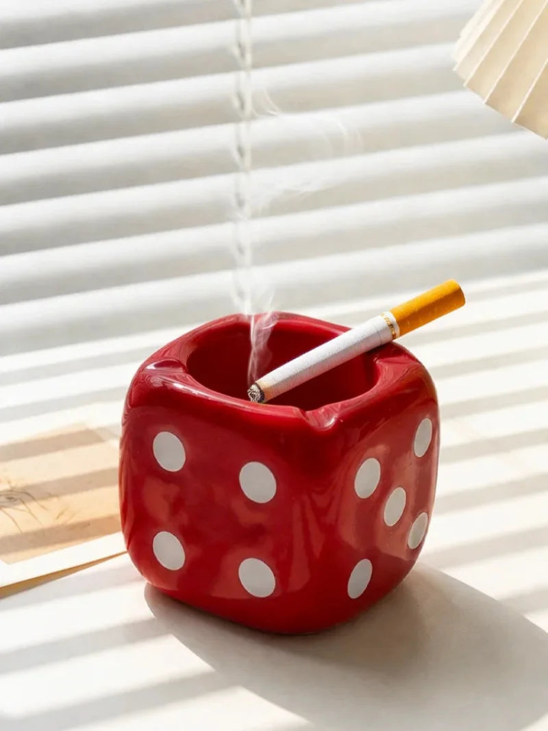 Glossy Red Square Dice Resin Ashtray Creative Cigarette Ash Container for Living Room Desk Bar Office Table Decor Accent-Letifly Lights and Decor