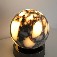 Marble LED bedside lamp soft glow sculptural natural stone cylinder and globe night light
