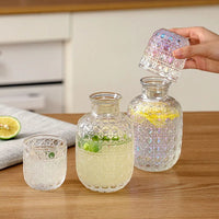 Bedside Carafe Pitcher And Water Glass Tumbler Set Vintage Glass Water Pitcher With Cup Set For Bedroom Retro Relief Patterns-Letifly Lights and Decor