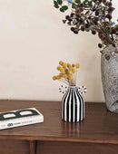 Ceramic Vase Double Ear Striped Glazed Black Blue Abstract Living Room Modern Decor