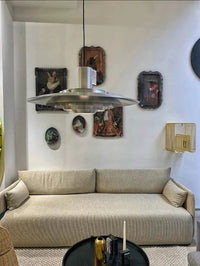 danish modern brushed aluminum ufo disc pendant light with led for dining room or kitchen island