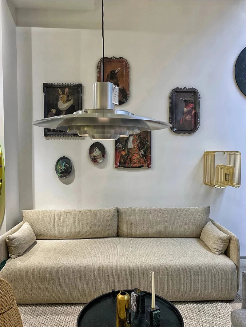 danish modern brushed aluminum ufo disc pendant light with led for dining room or kitchen island