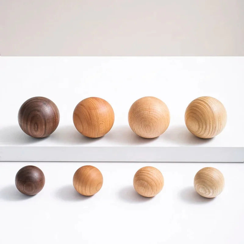 Ball Knob Drawer Pulls Natural Walnut / Ash / Beech Decor Ball Kitchen Cabinet Handles Simple Wooden Furniture Hardware-Letifly Lights and Decor