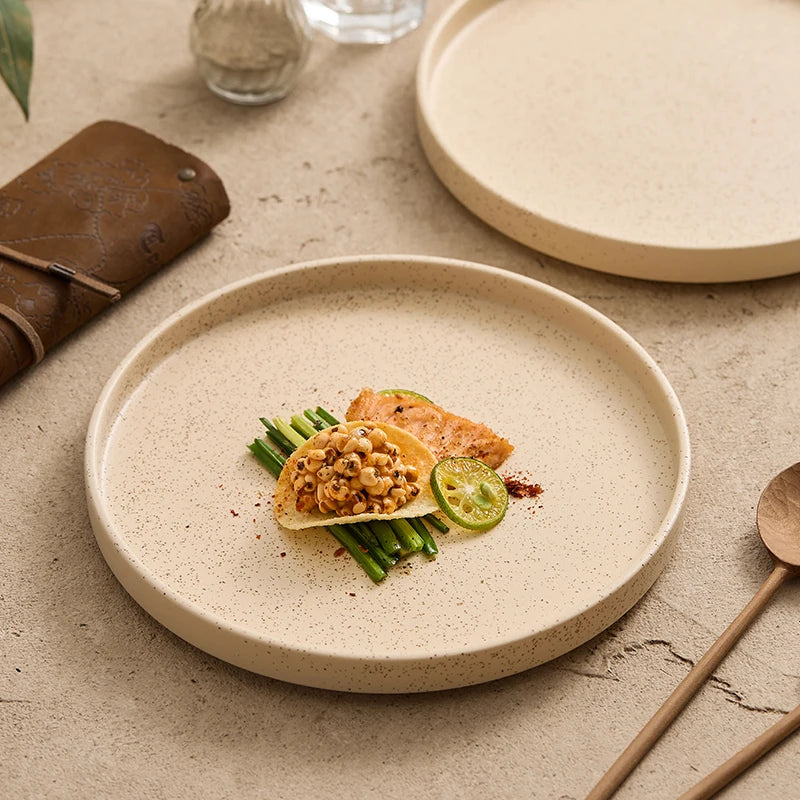 Speckled ceramic dinner plate warm sand color minimalist rustic modern tableware plate