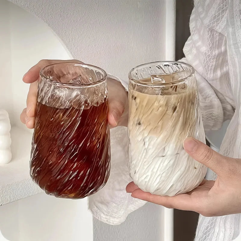 Glass tumbler textured swirl 400ML transparent modern