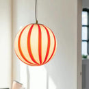 Pendant Light Striped Glass Globe Red Green Whimsical Modern Retro