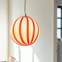 Pendant Light Striped Glass Globe Red Green Whimsical Modern Retro