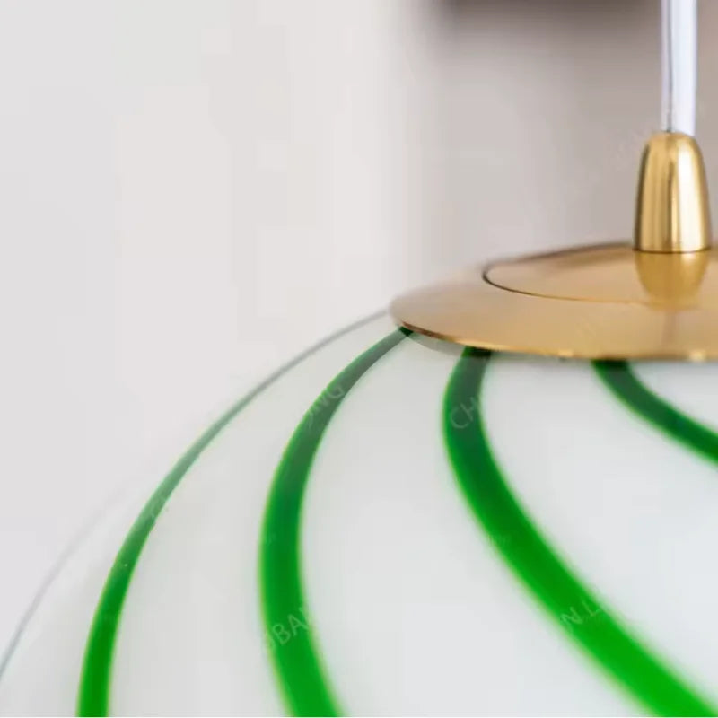 Pendant Light Striped Glass Globe Red Green Whimsical Modern Retro