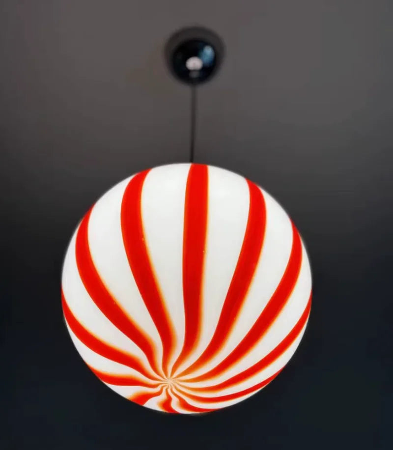Pendant Light Striped Glass Globe Red Green Whimsical Modern Retro
