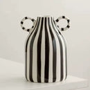 Ceramic Vase Double Ear Striped Glazed Black Blue Abstract Living Room Modern Decor