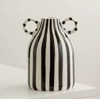 Ceramic Vase Double Ear Striped Glazed Black Blue Abstract Living Room Modern Decor