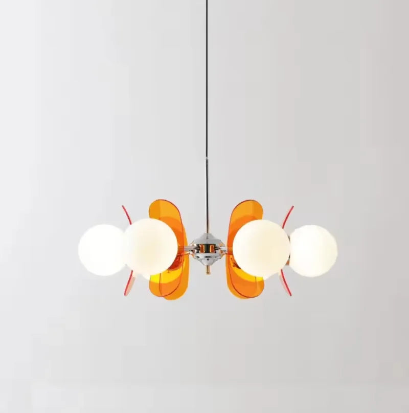 Retro glass globe chandelier with amber panels mid-century modern dining room light