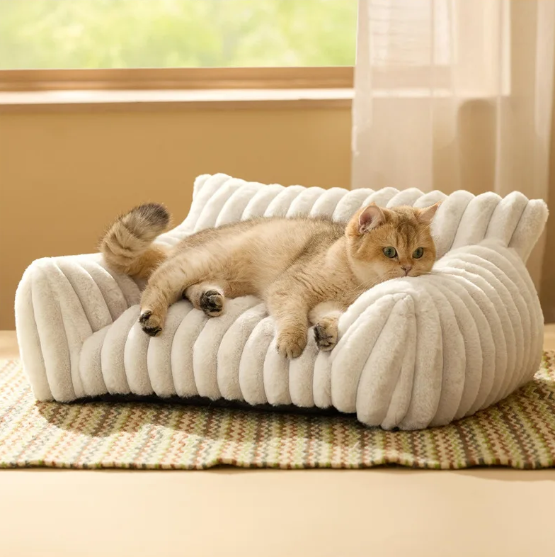 etifly Lights & Decor - Dream Lounge Pet Bed - Plush Ribbed Pet Sofa Breathable Bed for Cats and Small Dogs