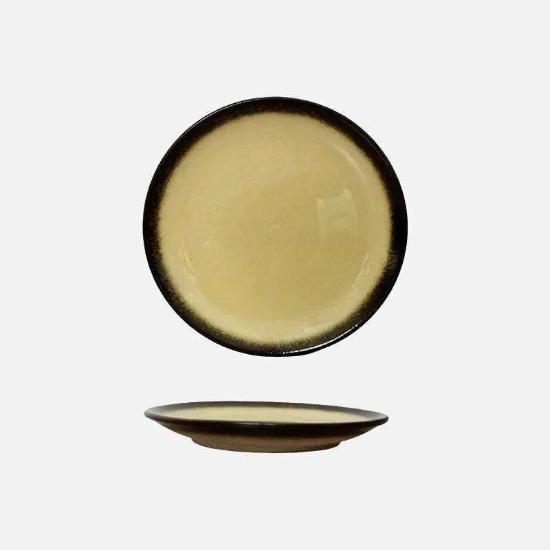Ceramic Dinner Plate Green Kiln Glaze Flat Sushi Salad Serving Crackle Ice Glazed Dish