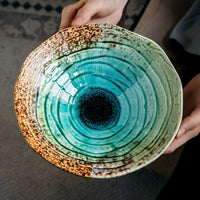 Letifly Lights & Decor - Kairo Ripple Glaze Serving Bowl - Japanese-inspired ceramic serving bowl with ice crackle glaze finish and blue ripple design