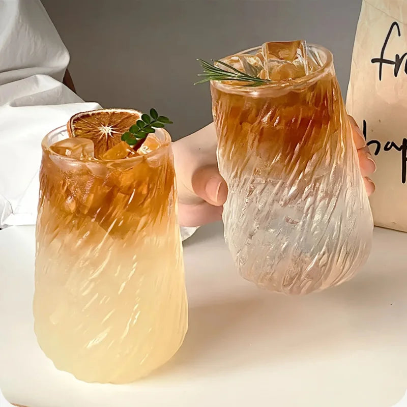 Glass tumbler textured swirl 400ML transparent modern
