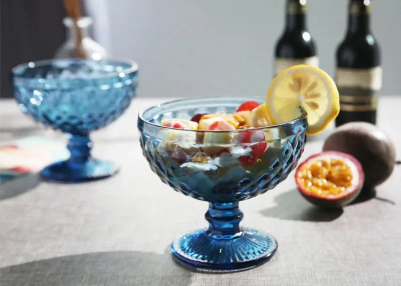 1 PC Vintage Embossed Solid Colored Goblet 300ml 10oz Glasses Goblets Stemware Ice Cream Dessert Cocktail Glass Cup Table Decor-Letifly Lights and Decor