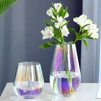 Glass Vase Amber Smoke Iridescent Decorative Modern Transparent Flower Arrangement Tabletop Decor