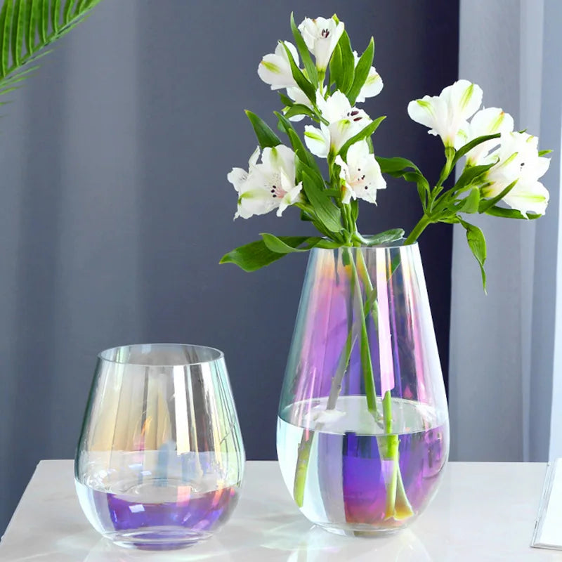 Glass Vase Amber Smoke Iridescent Decorative Modern Transparent Flower Arrangement Tabletop Decor