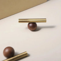 Bronze Brass + Walnut Wood Cabinet Handle and Knob Drawer Knobs T Bar Bedroom Kitchen Cupboard Hardware / Drawer Handles-Letifly Lights and Decor