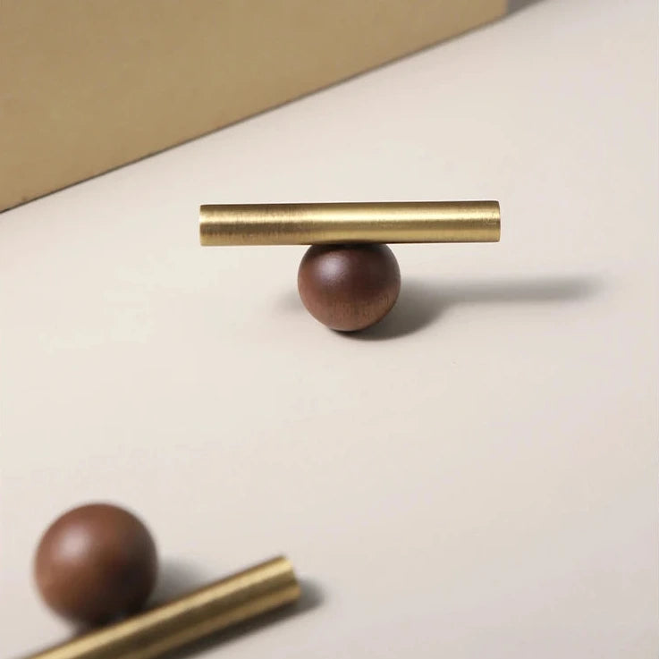Bronze Brass + Walnut Wood Cabinet Handle and Knob Drawer Knobs T Bar Bedroom Kitchen Cupboard Hardware / Drawer Handles-Letifly Lights and Decor