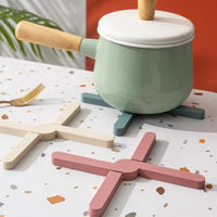 Foldable silicone heat resistant Crossfold Coaster Trivet, non-slip pot pan mat and coaster set in modern multi-color shades for kitchen table protection