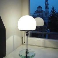 Bauhaus white glass dome table lamp with chrome base Danish Nordic modern bedside desk light