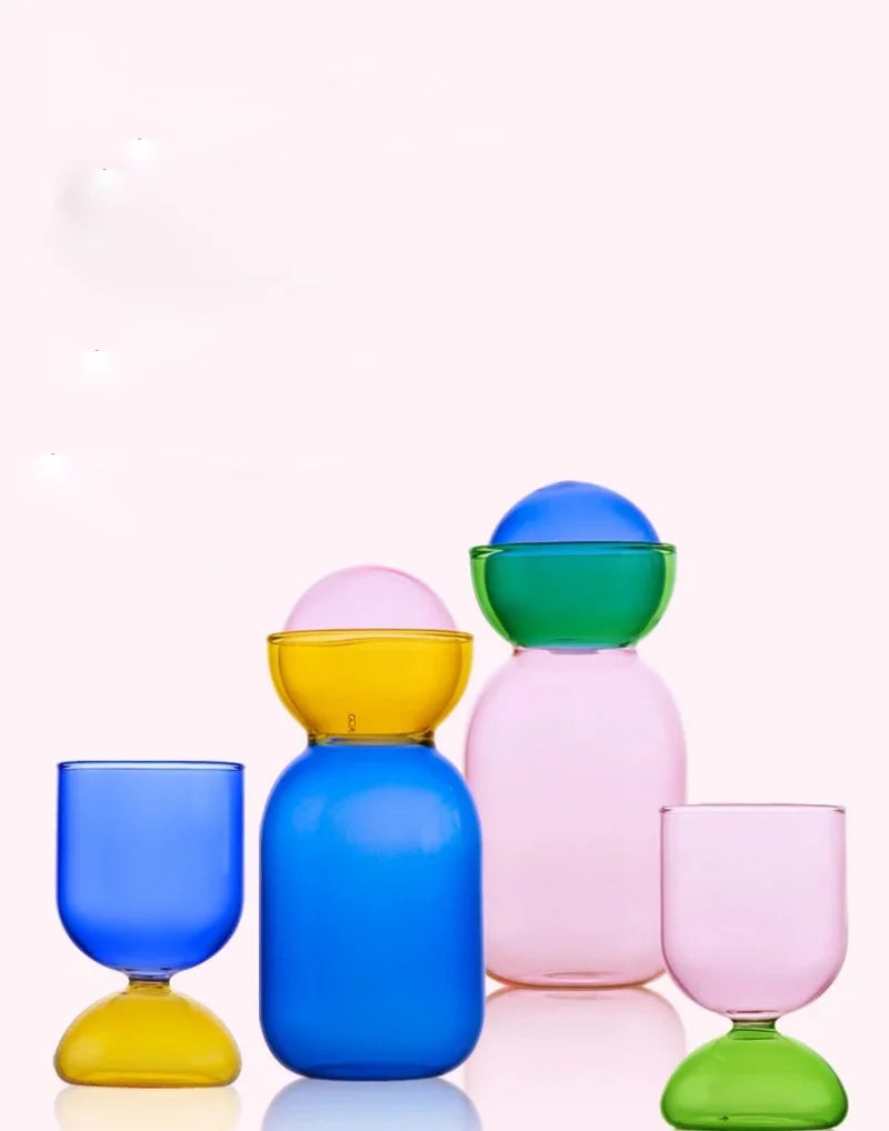 Colorful borosilicate glass water jug and cup set high temperature resistant modern colorful drinkware kitchen table pitcher with lid